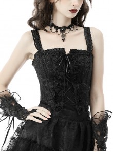 Elegant Black Lace Gothic Sexy Lace-Up Jacquard Backless Corset