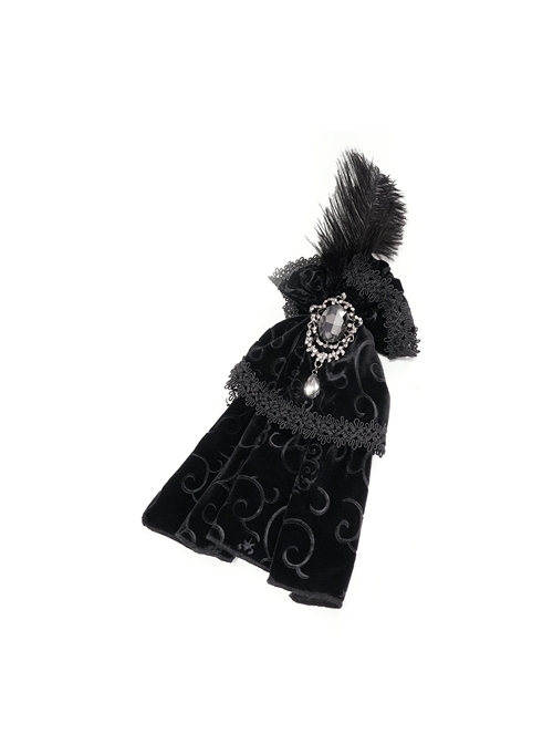Black Gothic Feather Delicate Brooches Decorated Embossed Velvet Bow Tie
