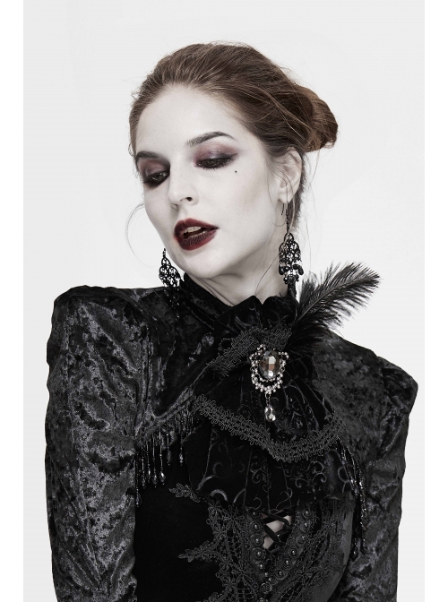 Black Gothic Feather Delicate Brooches Decorated Embossed Velvet Bow Tie