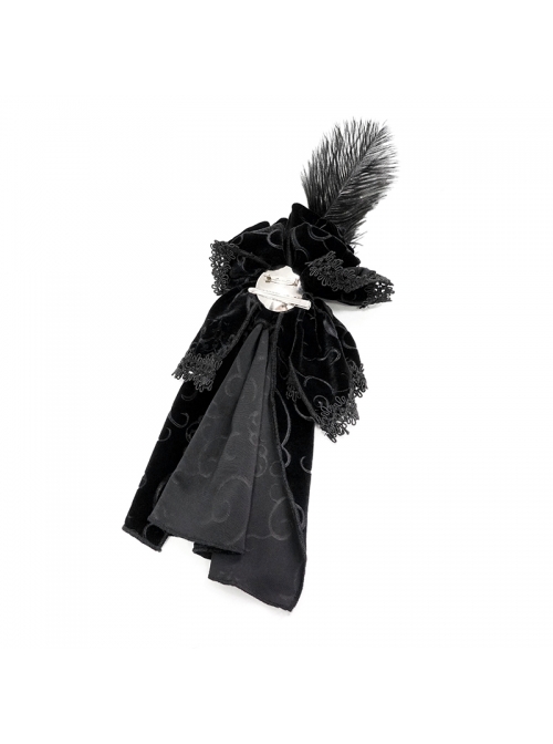 Black Gothic Feather Delicate Brooches Decorated Embossed Velvet Bow Tie