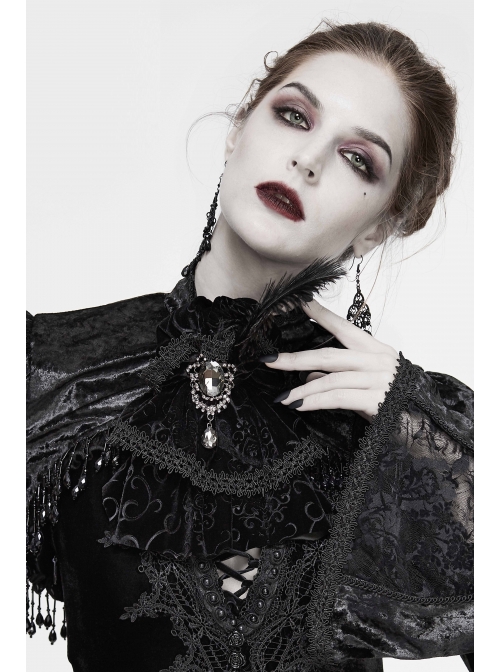 Black Gothic Feather Delicate Brooches Decorated Embossed Velvet Bow Tie