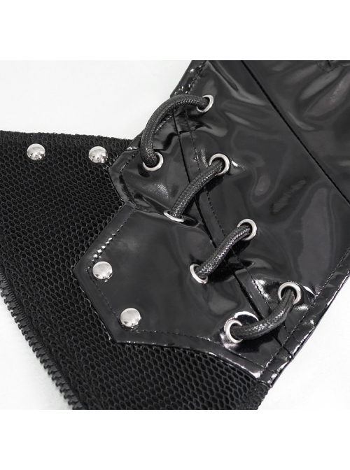 Black Adjustable Cyberpunk Bright Leather Mesh Zipper Drawstring Corset