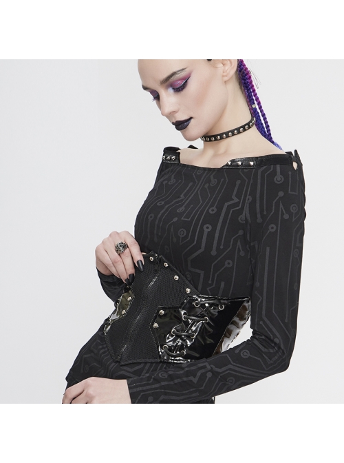 Black Adjustable Cyberpunk Bright Leather Mesh Zipper Drawstring Corset