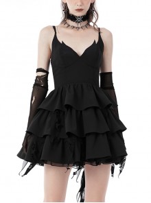 Black Devil Cool Hi-Lo Layered Lace Fringe Ruffle Dress
