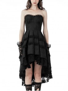Magic Girl Black Rose Lace Pleated High And Low Fluffy Suspender Dress
