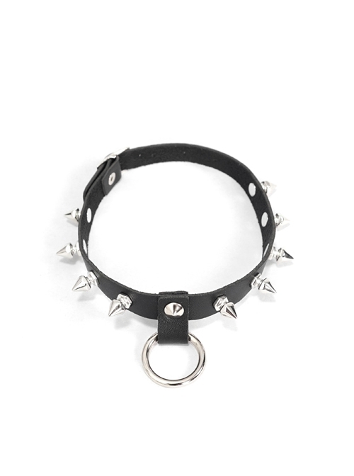 Black Punk Nailed Metal Decorated Adjustable Leather Chocker
