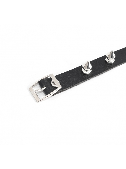 Black Punk Nailed Metal Decorated Adjustable Leather Chocker