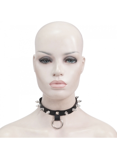Black Punk Nailed Metal Decorated Adjustable Leather Chocker