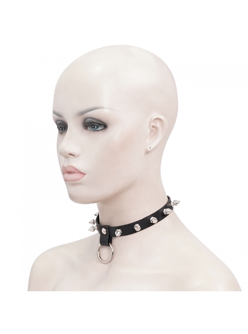 Black Punk Nailed Metal Decorated Adjustable Leather Chocker