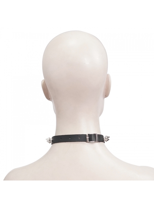 Black Punk Nailed Metal Decorated Adjustable Leather Chocker