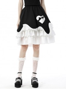 Black And White Lolita Ruffle Chocolate Melt Cake Heart Double Skirt