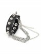 Adjustable Black Punk Different Thicknesses Chain Decorated Nailed Leather Bracelet