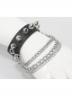 Adjustable Black Punk Different Thicknesses Chain Decorated Nailed Leather Bracelet