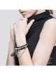 Adjustable Black Punk Different Thicknesses Chain Decorated Nailed Leather Bracelet