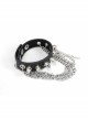 Adjustable Black Punk Different Thicknesses Chain Decorated Nailed Leather Bracelet