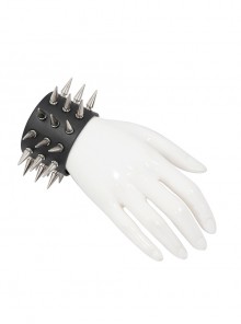 Adjustable Black Punk Multi-Row Nailed Leather Bracelet