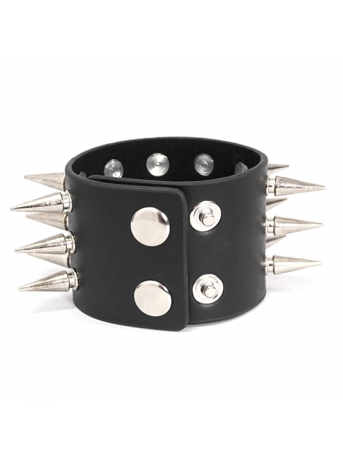 Adjustable Black Punk Multi-Row Nailed Leather Bracelet
