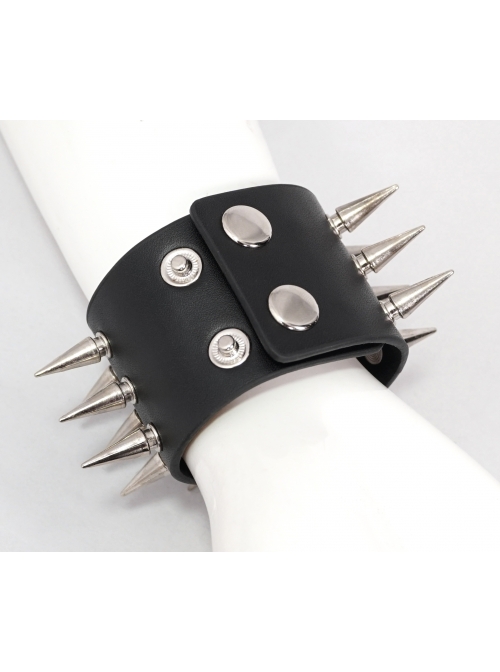 Adjustable Black Punk Multi-Row Nailed Leather Bracelet