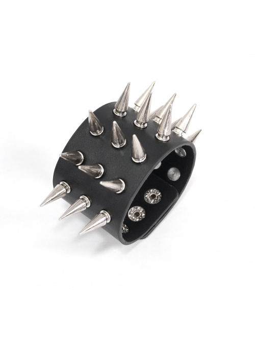 Adjustable Black Punk Multi-Row Nailed Leather Bracelet