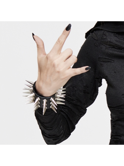 Adjustable Black Punk Multi-Row Nailed Leather Bracelet