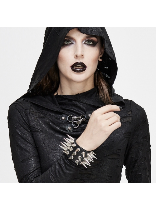 Adjustable Black Punk Multi-Row Nailed Leather Bracelet