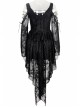 Black Off-Shoulder Button Row High Waisted Dovetail Lace Gothic Dress