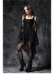 Black Off-Shoulder Button Row High Waisted Dovetail Lace Gothic Dress