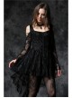 Black Off-Shoulder Button Row High Waisted Dovetail Lace Gothic Dress