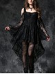 Black Off-Shoulder Button Row High Waisted Dovetail Lace Gothic Dress