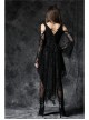 Black Off-Shoulder Button Row High Waisted Dovetail Lace Gothic Dress