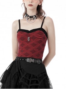 Punk Chest Metal Death Decoration Black And Red Striped Pattern Suspender Top