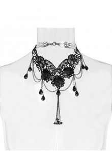 Gothic Fixed Position Rose Beaded Embroidery Necklace