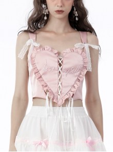 Gothic Princess Pink Sweetheart Sexy Fashion Bow Suspender Top
