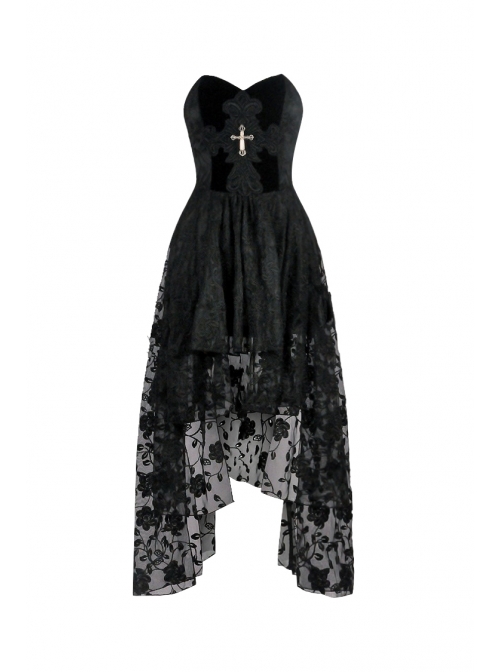 Black Side Long Collect Waisted Dead Soul Cross Sling Gothic Dress