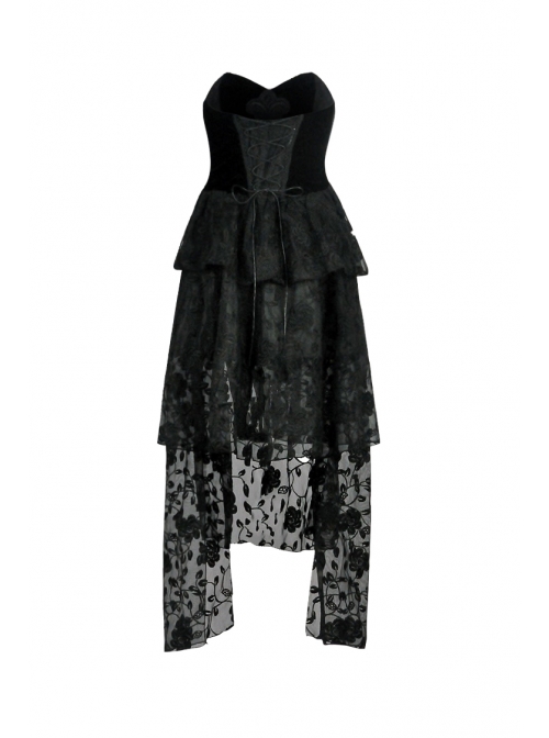 Black Side Long Collect Waisted Dead Soul Cross Sling Gothic Dress