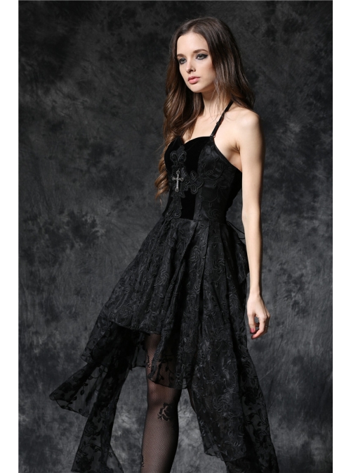 Black Side Long Collect Waisted Dead Soul Cross Sling Gothic Dress