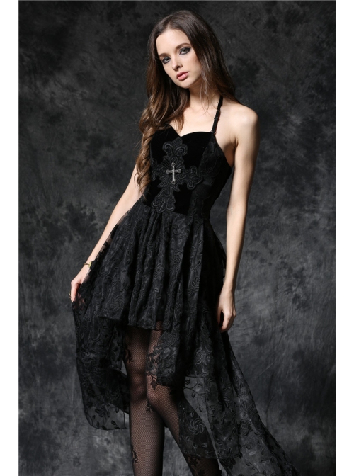Black Side Long Collect Waisted Dead Soul Cross Sling Gothic Dress