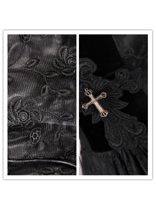 Black Side Long Collect Waisted Dead Soul Cross Sling Gothic Dress