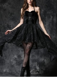 Black Side Long Collect Waisted Dead Soul Cross Sling Gothic Dress