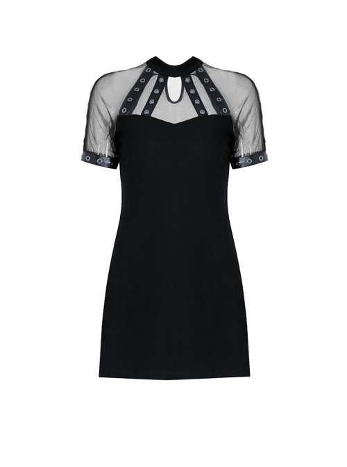 Black Corns Row Straps Chiffon Sexy Gothic Tee Dress