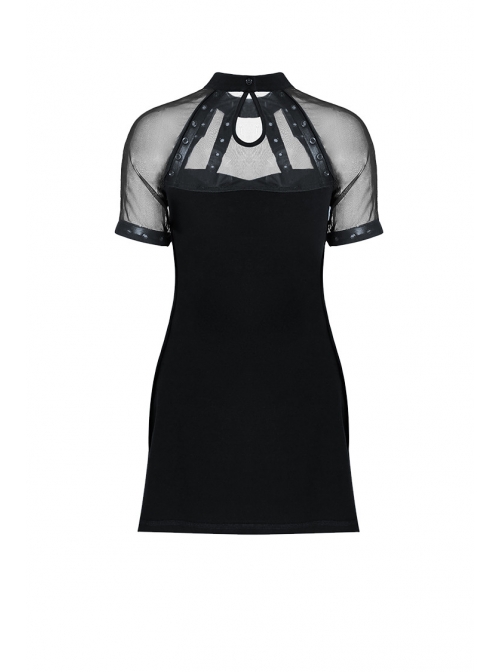 Black Corns Row Straps Chiffon Sexy Gothic Tee Dress