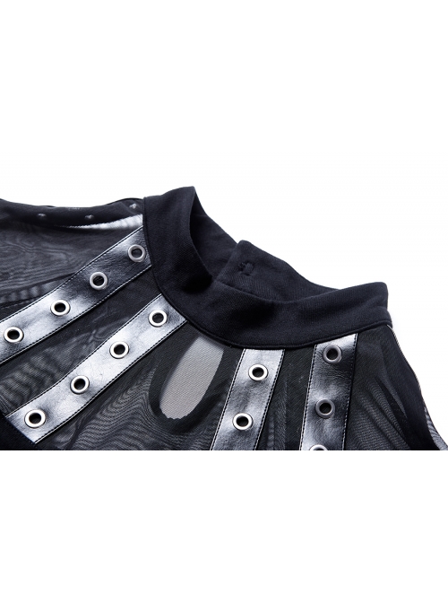 Black Corns Row Straps Chiffon Sexy Gothic Tee Dress