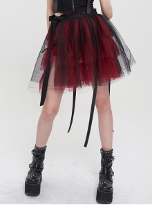 Black Red Mesh Ruffles Punk Rock Short Skirt
