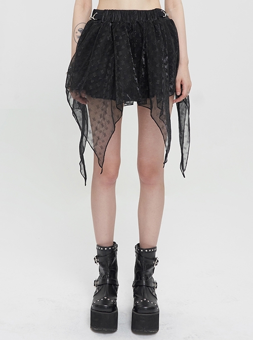 Black Bright Mesh Metal Buckle Decoration Playful And Cute Punk Tutu Short Skirt