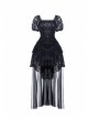 Black Lolita Puff Sleeves High Waisted Long Side Tail Lace Gothic Dress