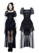 Black Lolita Puff Sleeves High Waisted Long Side Tail Lace Gothic Dress