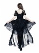 Black Lolita Puff Sleeves High Waisted Long Side Tail Lace Gothic Dress