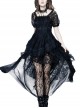Black Lolita Puff Sleeves High Waisted Long Side Tail Lace Gothic Dress