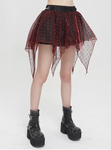 Red Bright Mesh Metal Buckle Decoration Playful And Cute Punk Tutu Short Skirt
