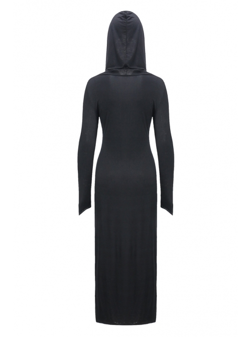 Black Hollow Cross Long Knitted Hooded Tight Gothic Dress